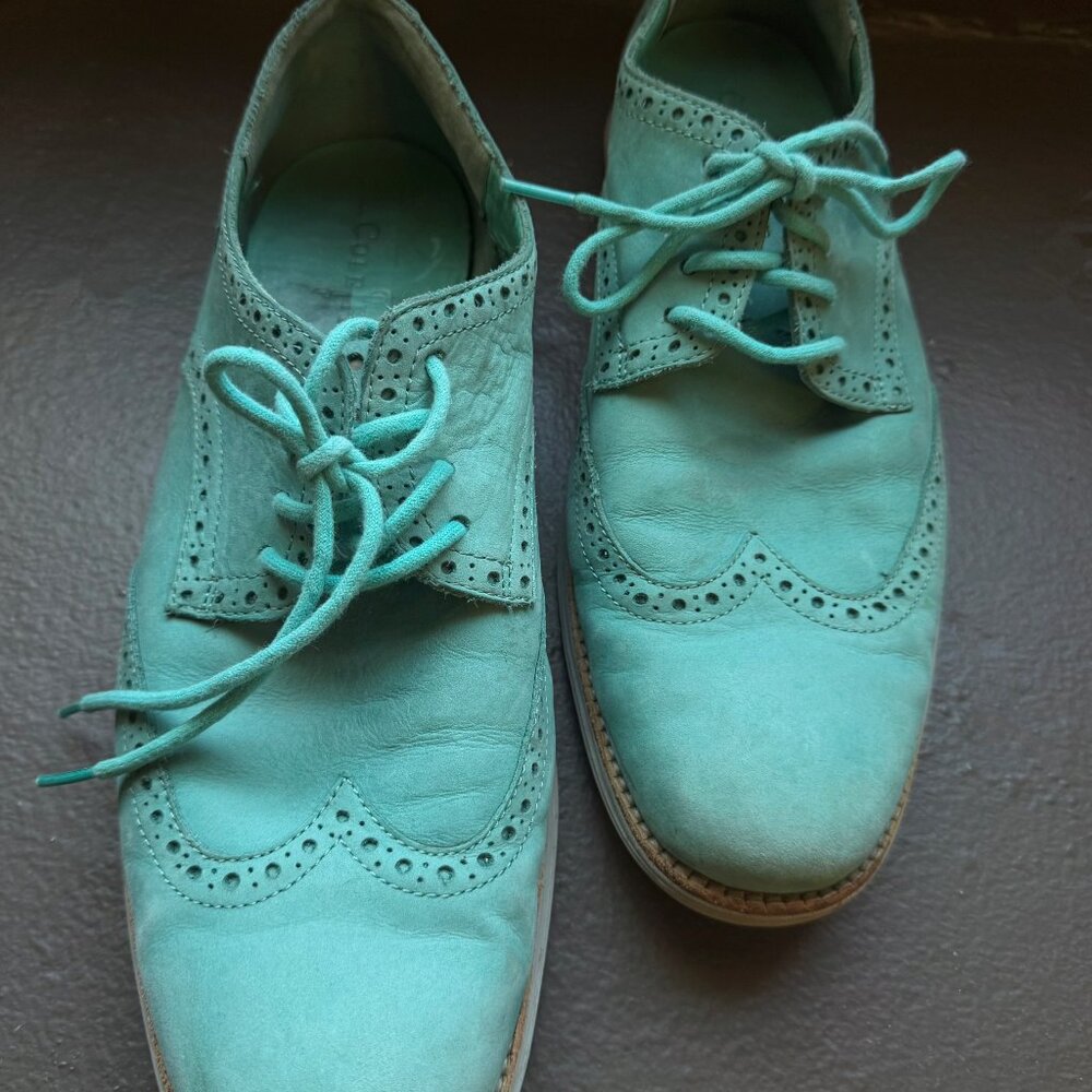 Cole Haan Lunargrand Wingtip Nubuck Shoes in Poolside Turquoise Size 10.5
